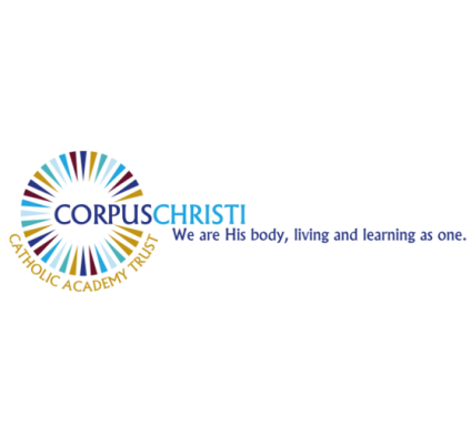 Logo for Corpus Christi Catholic Academy Trust with a bright sunburst design and motto.