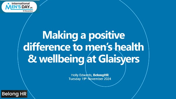 Text promoting men's health and wellbeing initiatives at Glaisyers.